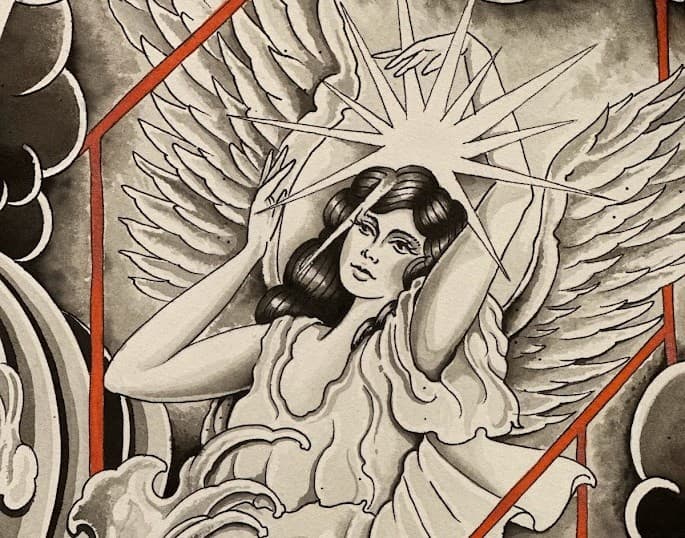 Diseño de tatuaje geométrico en el antebrazo con líneas precisas y sombreado limpio